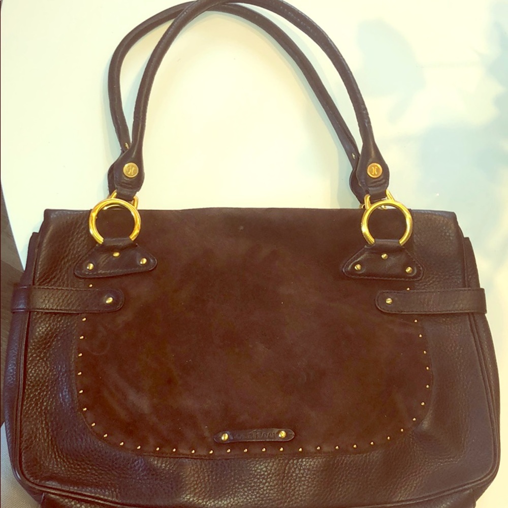Cole Haan Rich Suede Handbag Gold Detail